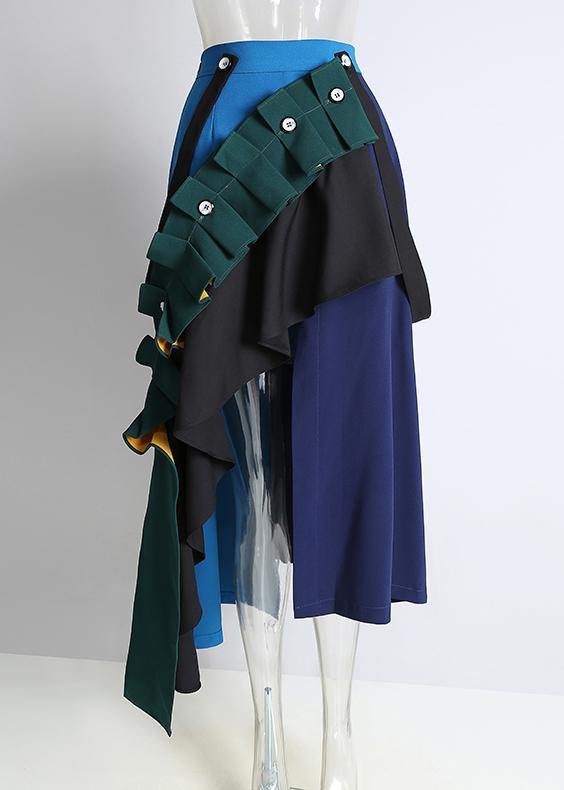 2021 Fashion A-Line Multicolor Patchwork Ruffle Ladies Casual Irregular Skirt